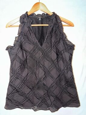 Express Black V-Neck Ruffled Plaid Sleeveless Camisole